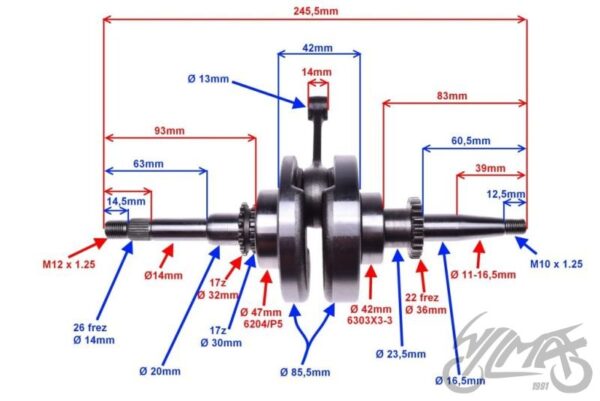 WAŁ KORBOWY 4T koło pompy oleju 22z GY6