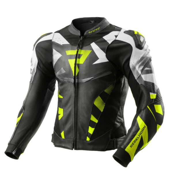 Kurtka motocyklowa skórzana Rebelhorn Inferno Black White Fluo Yellow