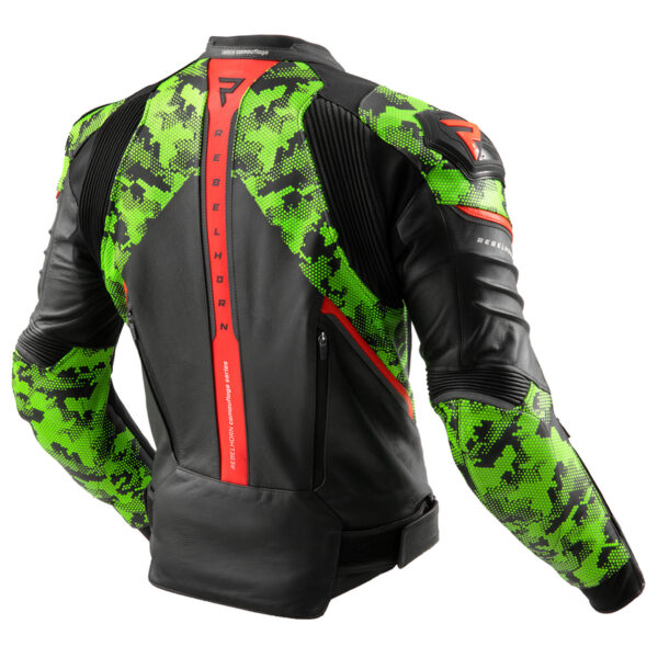 Kurtka motocyklowa skórzana Rebelhorn Veloce Camo Black Green Fluo Red