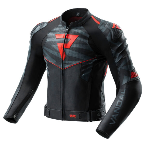 347980_ZAL852518 Kurtka motocyklowa skórzana Rebelhorn Vandal 2 Black Grey Fluo Red
